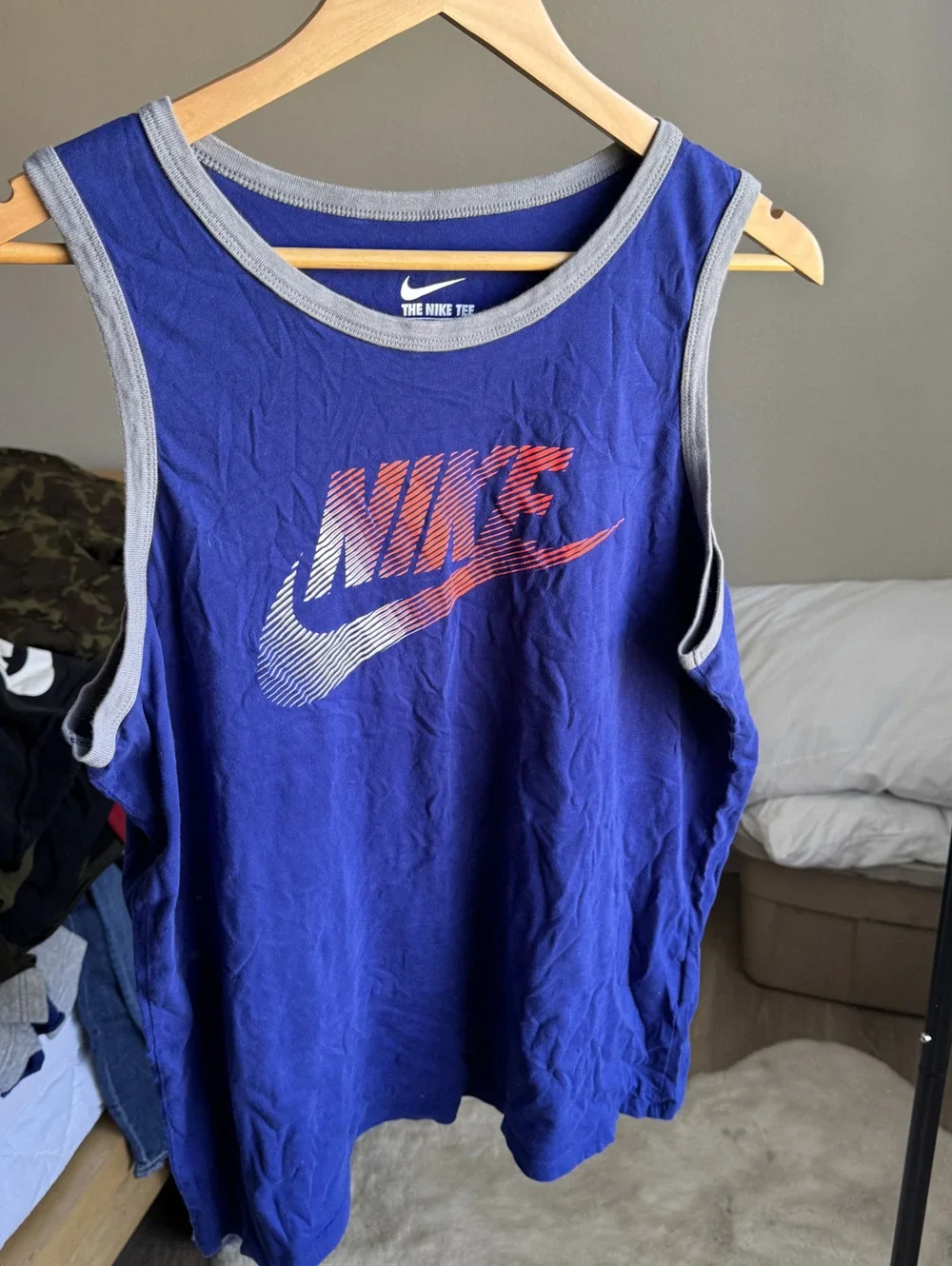 Nike Men's Blue Athletic Cut Tank Top Size Large, 100% Cotton, Very Good